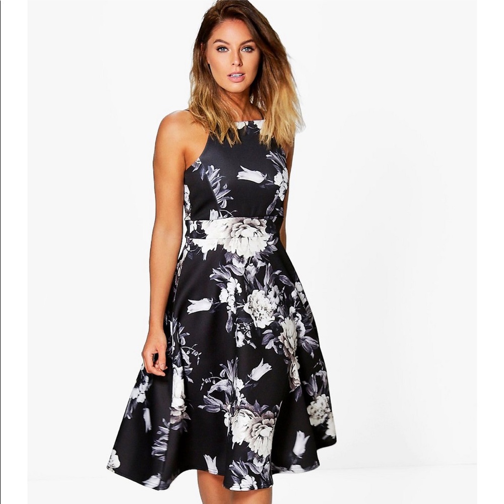 Floral Strappy Midi Skater Dress